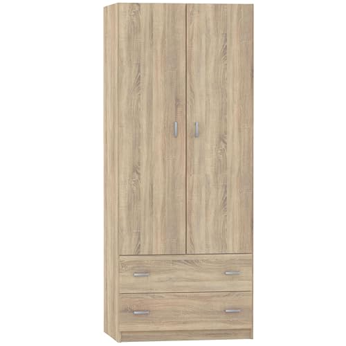 Armario Juvenil, Infantil, Armario Individual Turín 2 Puertas 2 Cajones Roble Cambrian 74x180 cm - imagen 5