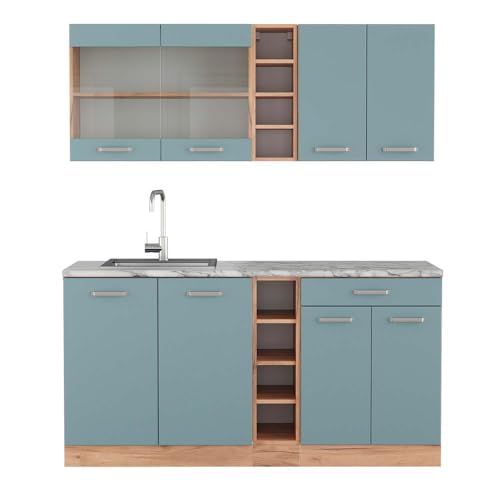 FORNITURA: Cucina con piano di lavoro, materiale di montaggio, istruzioni di montaggio (se non diversamente specificato, gli elettrodomestici e le decorazioni non sono inclusi nella fornitura).