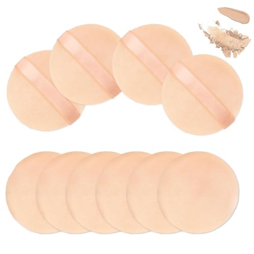 Fangzichen 10 esponjas de polvo para polvo facial, 2.36 pulgadas para base de polvo, velur, aplicador de polvo de algodón puro, almohadillas de maquillaje con cinta