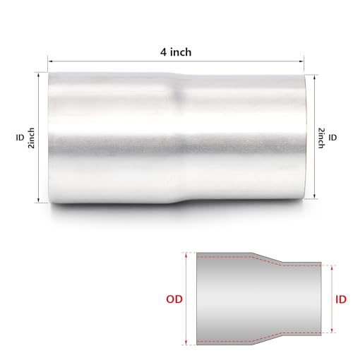 Image of A-KARCK Exhaust Adapter Connector 2 inch OD to 2 inch ID, Exhaust Pipe Reducer 4 inch Overall Length 304 Stainless Steel