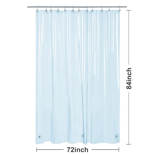 Image of Barossa Design Extra Long Clear Blue Shower Curtain Liner with 3 Magnets - 72 inch x 84 inch XL, Waterproof PEVA Lightweight Shower Liner for Bathroom, PVC Free, Metal Grommets - Clear Blue, 72x84