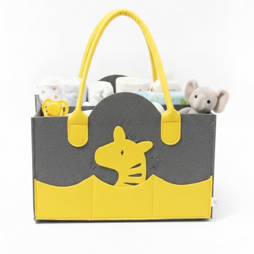 Image of House of Quirk Baby Diaper Caddy Organizer | Portable Nursery Storage Basket for Diapers & Wipes | Car Organizer for Newborn Essentials - Yellow Giraffe