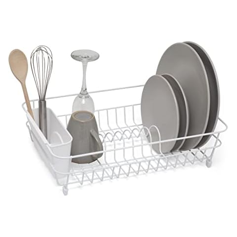 simplywire - Dish Drainer - Anti Rust Drying Rack - White with White Cutlery Basket Cover
