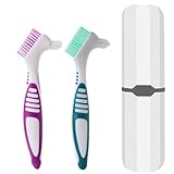 EXEXIUO 2Pcs Denture Cleaning Brush Kit False Teeth Toothbrushes with Carrying Case Travel Multi-Layered Soft Bristles Denture Cleaner Ergonomic...