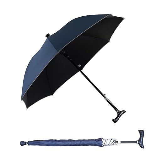 dvnFWKc Ombrello Bastone, Bastone da Passeggio Regolabile con Ombrello, ausilio for la deambulazione Leggero, Antiscivolo e Resistente all'Usura, Ottimo Regalo for Il Compleanno.(Blue)