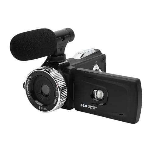 Akozon Videocamera Videocamera 4K HD 48MP F2.0 Obiettivo Ad Ampia Apertura Schermo Rotante Multi-Angolo Lampada di Riempimento TIR 3W Registratore per Fotocamera Digitale Portatile