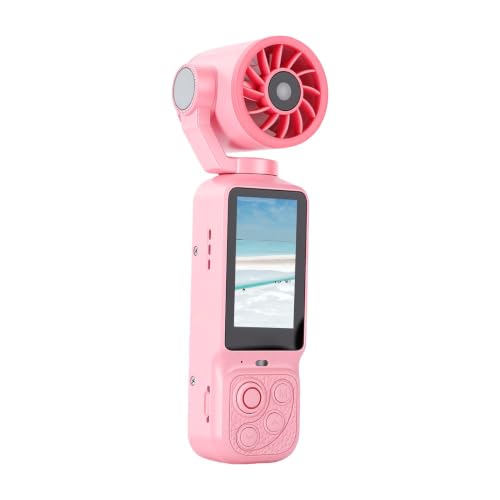 VBESTLIFE Caméra Portative avec Ventilateur, Caméscope 4K 64MP, Objectif Rotatif à 180 Degrés pour L'enregistrement de la Vie Quotidienne en Voyage (Pink)