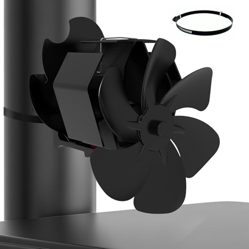 Shenyini Ventilateur Poele à Bois 6 Pales avec Thermomètre, Ventilateur de Cheminée Alimenté Par la Chaleur pour Poêle à Bois/Cheminée/Gaz/Bûche/Tuyau de Poele(Grand)