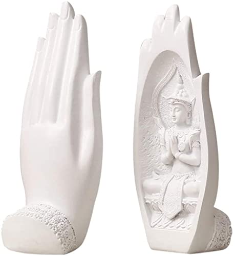 VIGANI Metal Ornament Figurine,Art Sculpture, White Buddha Sitting in Hand Statue Lao Thai Buddhist Figurines Feng Shui Good Luck Sculpture for Home Office Yoga Meditation Zen (Color : Wit)