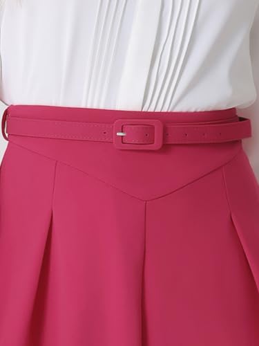 Image of Allegra K Women's Office Work Skirts Belted Waist Midi A-Line Pleated Skirt