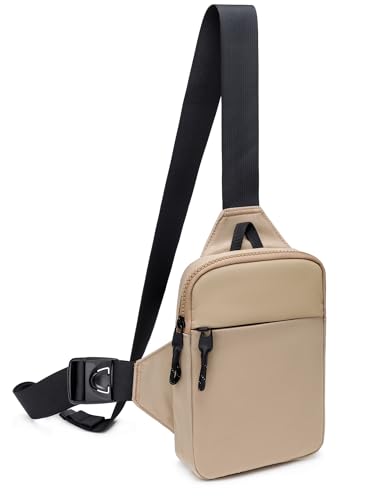 higouta Mini Sling Bag for Men Women, Small Crossbody Waterproof Practical Shoulder Chest Bag for Travel Work Sport, Beige, Small, Sling Crossbody Backpacks