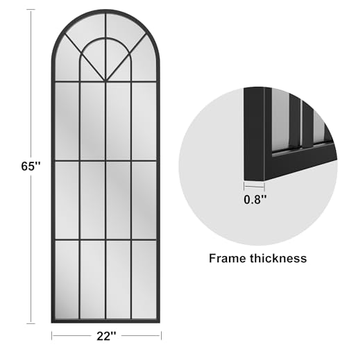 Image of OGCAU Arched Full Length Mirror, 65 inchx22 inch Floor Full Body Mirror, Black