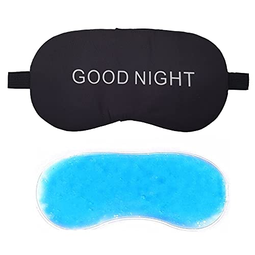 Image of Eye Mask for Sleeping with Adjustable Strap Super Soft Sleeping Mask Blind Fold for Comfortable Sleep Travelling Sleep Mask Pad for women (GoodNightBlack-Gel)