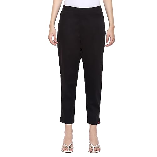 Image of BIBA Women Cotton Slim Solid Pants