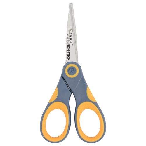 Westcott 5-Inch Non-Stick Titanium Scissors For Office and Home - Glide Adjust Technology - Grey/Yellow Craft, Fabric Scissors - 1 Pack