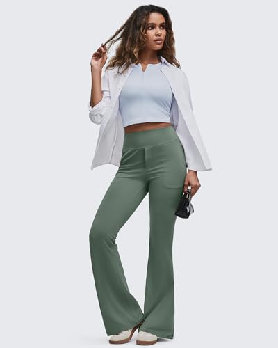 Image of G4Free BareFeel Flare Yoga Pants Women High Waisted Bootcut Leggings with Pockets Dress Work Pant Petite /Regular /Tall