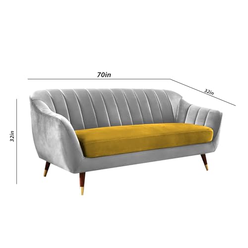 Image of Casaliving Anyse 3 Seater Sofa Set for Living Room (Yellow Grey Fabric) Premium Fabric Sofa