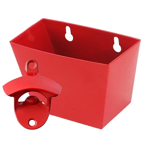 Luwanburg Red Bottle Opener Wall Mounted and Cap Catcher with Drain Holes