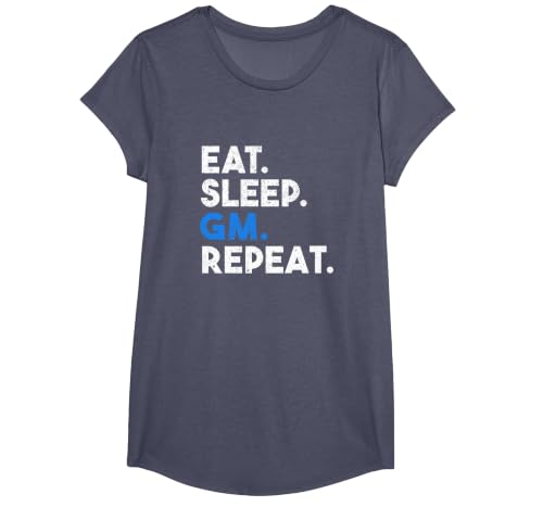 Eat Sleep GM Repeat Meme NFTS Saying T-Shirt, Girls, Heather Blue, Small