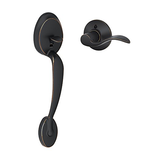 Image of SCHLAGE FE285PLY716ACCLH Aged Bronze Handle Only Left Handed Plymouth Keyed Entry Handleset with an Accent Lever from The Plymouth Collection (Plymouth Electronic Keypad Deadbolt Sold Separately)