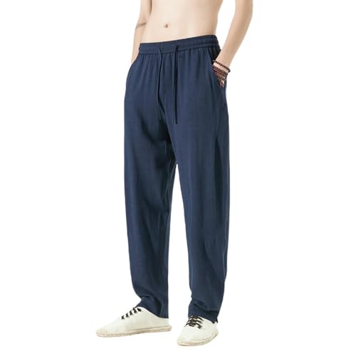 Pantalon en coton lin homme de style chinois décontracté et uni pour l'été