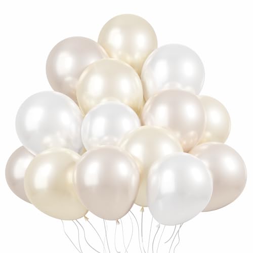 Image of KBZVNAF Pearl White Latex Balloons Kit - 60 Pack 12 inch Pearl White, Pearl Sand White, Ivory Party Balloons for Birthday, Baby Shower, Wedding, Engagement, Bachelorette Party Decorations