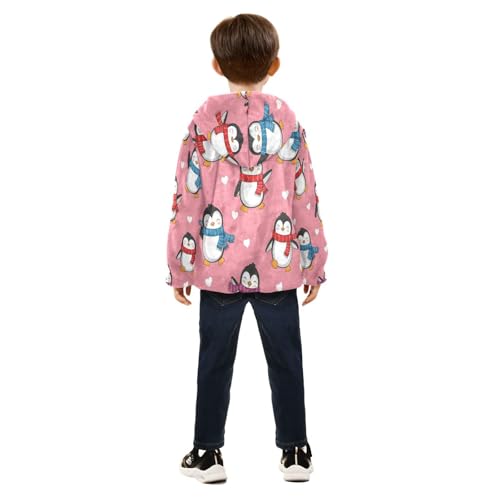 Penguin Pattern with Scarves Toddler Fleece Jacket Girl Boys Hooded Fleece Jacket Coat Warm Outwear Zip-up 3-10T4