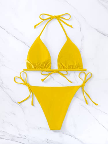 Image of Bikinis Swimsuit Set for Women Swimwear Triangle Bathing Suit Tie String Thong