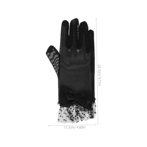 SAFIGLE 1 Pair Black Lace Gloves Fashionable Short Wrist Gloves for Women Tea Parties Evening Gowns and Wedding Celebrations Party2