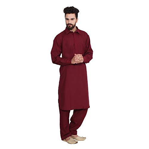 Image of SOJANYA (Since 1958 Men's Soft & Comfortable Cotton Blend Solid Pathani Set-Perfect for Eid & Holi Celebrations