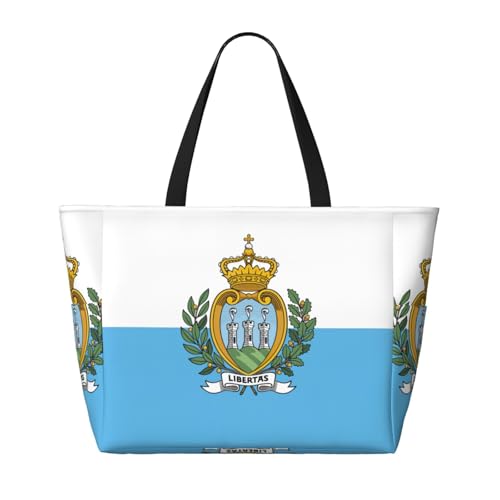 Flag Of San Marino Extra Large Tote Bag For Women,Foldable Beach Bag With Pocket Weekender Travel Overnight Bag2