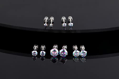 Hopply 10 Pairs Titanium Screw Back Rainbow Cubic Zirconia Studs Earrings For Women Men,Hypoallergenic Surgical Stainless Steel 5A Cubic Zirconia 20G Helix Piercing Post For Sensitive #TOP4