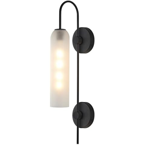 BOKT Mid Century Modern Long Wall Sconce 1-Light Matte Black White Glass Wall Mounted Light Contemporary Large Indoor Wall Sconce Lamp Vintage Bathroom Wall Light (White) Cover