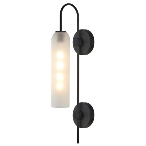 Image of BOKT Mid Century Modern Long Wall Sconce 1-Light Matte Black White Glass Wall Mounted Light Contemporary Large Indoor Wall Sconce Lamp Vintage Bathroom Wall Light (White)