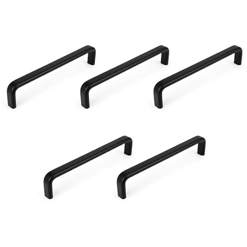 Image of Atlantic Stainless Steel Capsule D Drawer, Cabinet Handles, Matte Black, 8 Inch - Set of 5, Black Finish Pull Handles