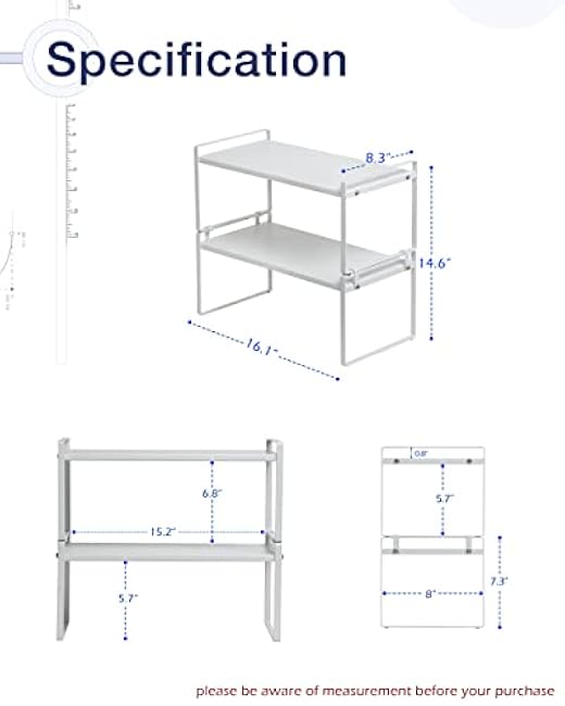 Nxconsu 2Pack Cabinet Shelves Stackable Shelf Organizer Rack Riser for Kitchen Cabinet Pantry Cupboard Counter Countertop Home Organization Storage Space Saver Heavy Duty Metal Nonslip White