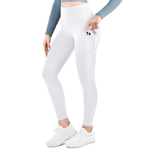 Ipletix High-Waisted Leggings for Women with Pockets Soft Yoga Pants for Gym Workout White LXL