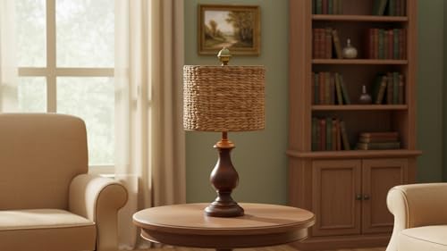 Image of Aspen Creative 31605, Drum Spider Lamp Shade, Water Hyacinth, 12 inch Top x 12 inch Bottom x 9 inch Height
