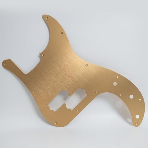 13 Hole Electric Bass Guitar Pickguard Brushed Aluminum Anodized For Fender Precision Bass PB Bass Scratch Plate Modern Style for US/Mexico Made Standard P Bass Guitar Parts (Gold)