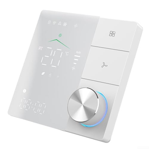 Smart Home - Termostato de CA con conectividad WiFi y 3 selecciones de velocidad de ventilador para refrigeración o calefacción personalizada para aplicación Tuya (blanco)