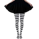 baotongle 2 Pairs Women's Nylon Striped Tights Striped Tights for Women Women's Stocking Hosiery (Black and White)