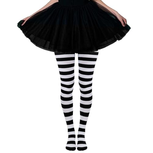 baotongle 2 Pairs Womens Nylon Striped Tights Striped Tights for Women Womens Stocking Hosiery (Black and White)