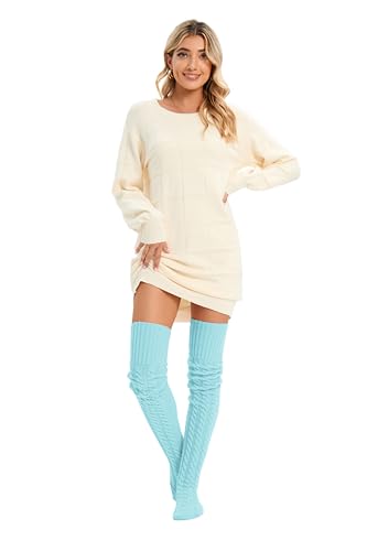 SherryDC Women's Slouch Cable Knit Thigh High Socks Extra Long Over Knee High Leg Warmers Boot Stockings 5