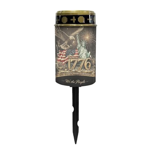 Image of Solar Powered Grave Lamp - Patriotic Since 1776 Eagle Design, Flameless Candle with Waterproof Stake, All-Year Outdoor Cemetery Decoration