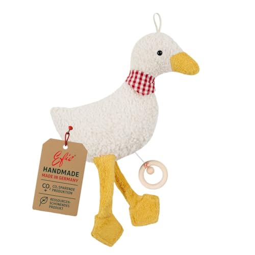 Efie Bio - Spieluhr Gans gelb, kontrolliert biologischer Anbau (organic), Made in Germany, recycelte Füllung, nachhaltig, Melodie Mozarts Wiegenlied