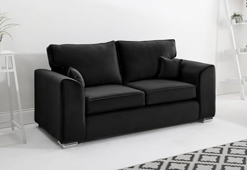 3+2 Settee Sofa Sets - Dylan 2 Seater Sofa - Comfy 3 Seater Suite - Plush Velvet Corner Sofa Set - Dual Arm Scatter Back High Back Sofa for Living Room Lounge (Black, 2 Seater High Back)