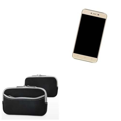 BoxWave Case Compatible with QMobile Energy X2 - SoftSuit with Pocket, Soft Pouch Neoprene Cover Sleeve Zipper Pocket - Jet Black with Grey Trim