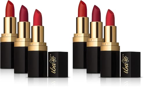 Image of Iba Festive Red Long Stay Matte Combo Pack of 6 - Red Shade - M08 BurgundyRed | M07Red Velvet | M10Red Brick For Women Highly Pigmented