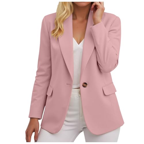 ECUNGWUA Blazer Femme Chic et Elegant Veste Manches Longues Classique Travail Blazers Décontracté Couleur Unie Tailleur Hauts Slim Fit Grande Taille Manteau (M)