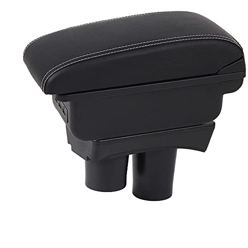 Pour C2 C3 Accoudoir De Voiture Console Centrale Double Couche Boîte De Rangement Accoudoir Porte-gobelet Cendrier Accessoires (Noir avec fil blanc)